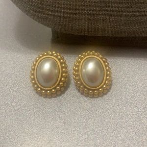 Yves Saint Laurent Vintage Mabe Pearl Clip Earrings, 1"